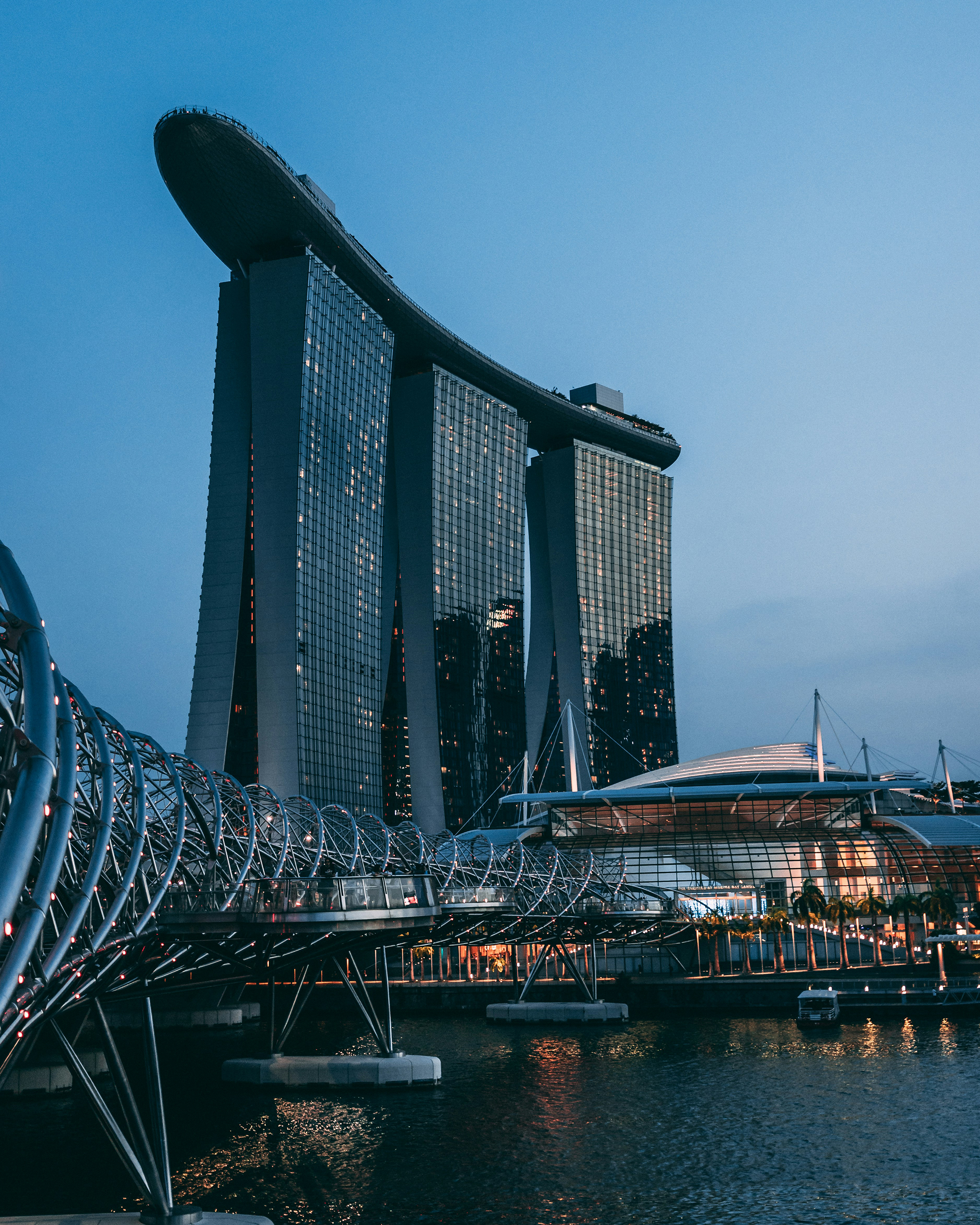 Marina Bay Sands and the Helix Bridge at night